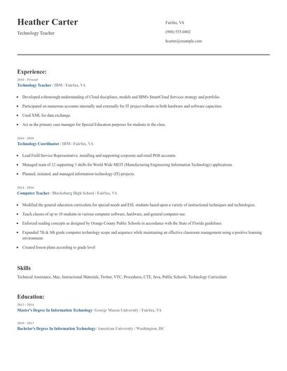 Technology Teacher Resume