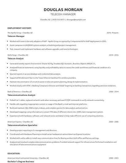 Telecom Manager Resume