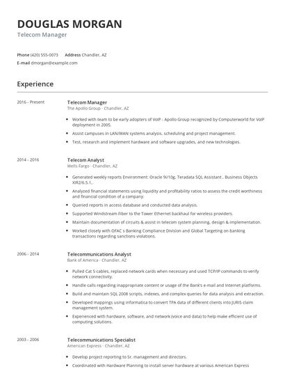 Telecom Manager Resume