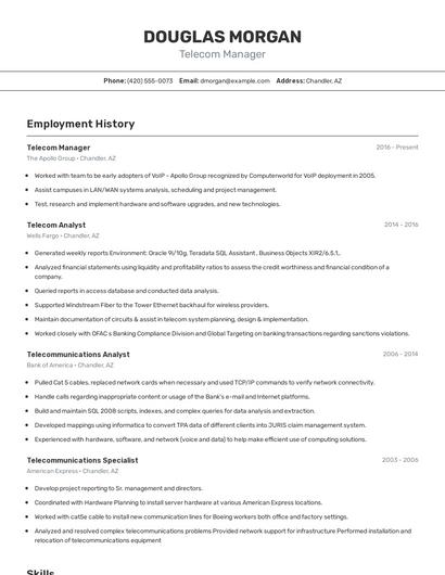 Telecom Manager Resume