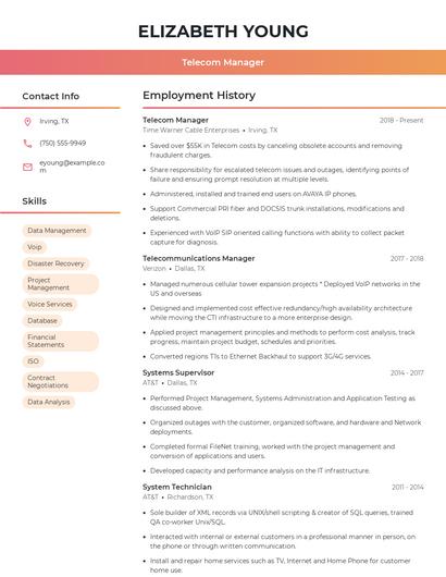 Telecom Manager Resume
