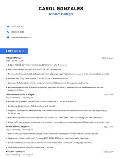 Telecom Manager Resume