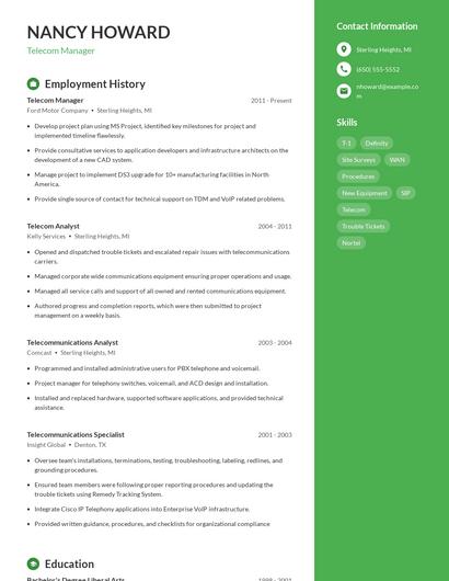 Telecom Manager Resume