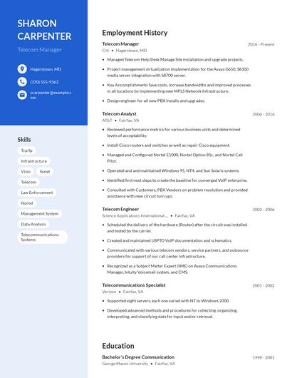 Telecom Manager Resume