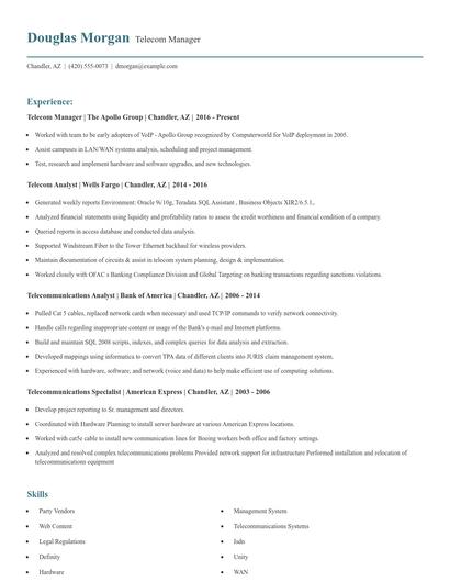 Telecom Manager Resume