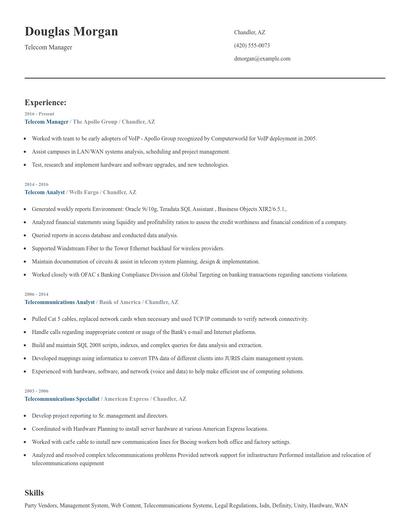 Telecom Manager Resume