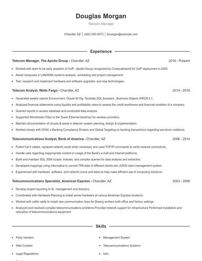 Telecom Manager Resume