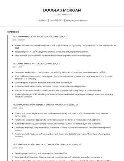 Telecom Manager Resume