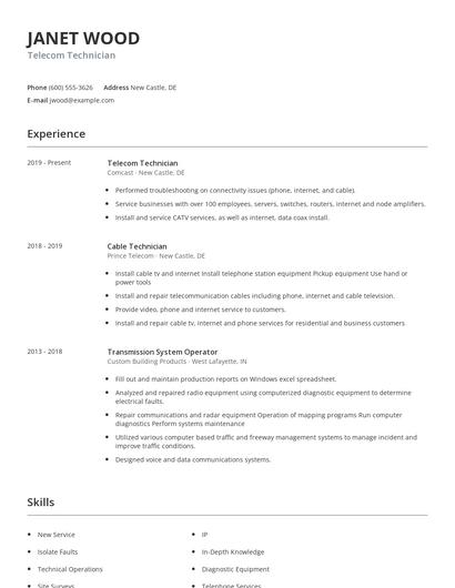 Telecom Technician Resume