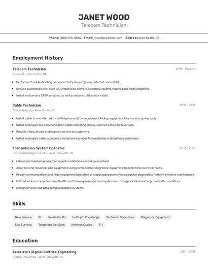 Telecom Technician Resume