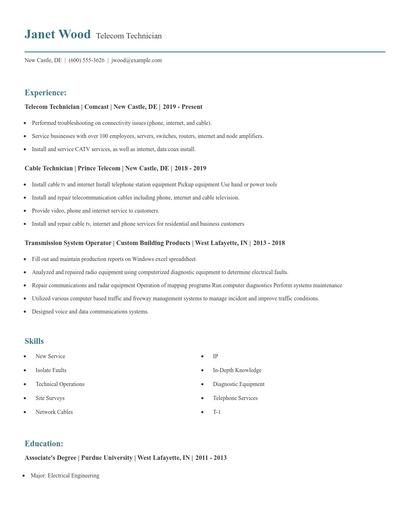 Telecom Technician Resume