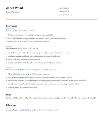 Telecom Technician Resume