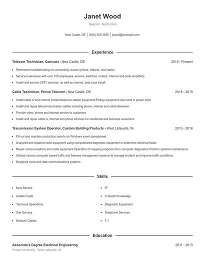 Telecom Technician Resume