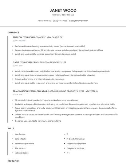Telecom Technician Resume