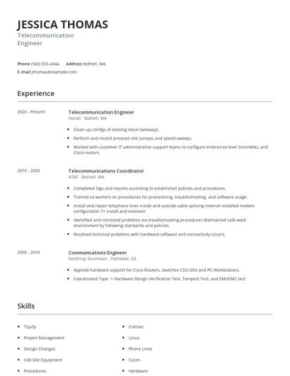 Telecommunication Engineer Resume