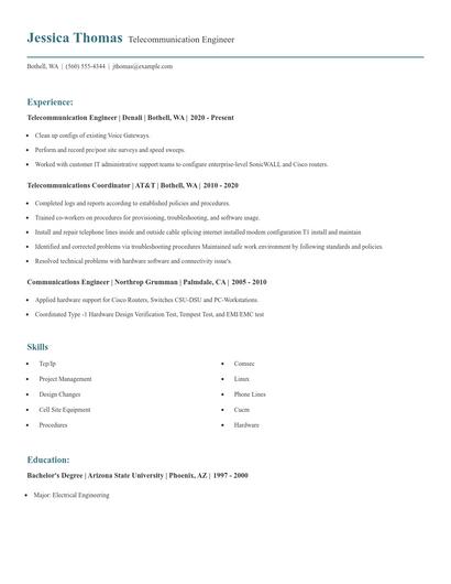 Telecommunication Engineer Resume