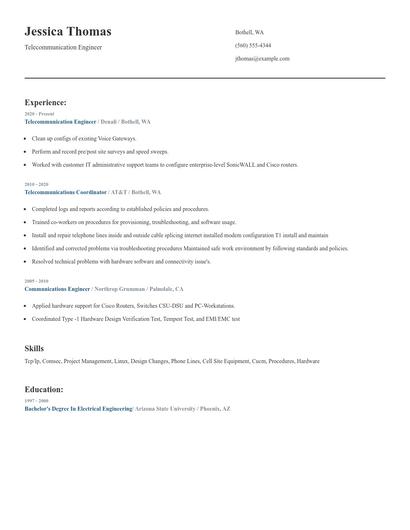 Telecommunication Engineer Resume