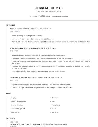 Telecommunication Engineer Resume