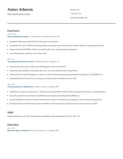 Telecommunications Analyst Resume