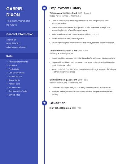 Telecommunications Clerk Resume