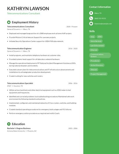 Telecommunications Consultant Resume