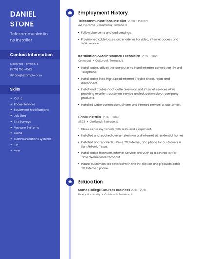 Telecommunications Installer Resume
