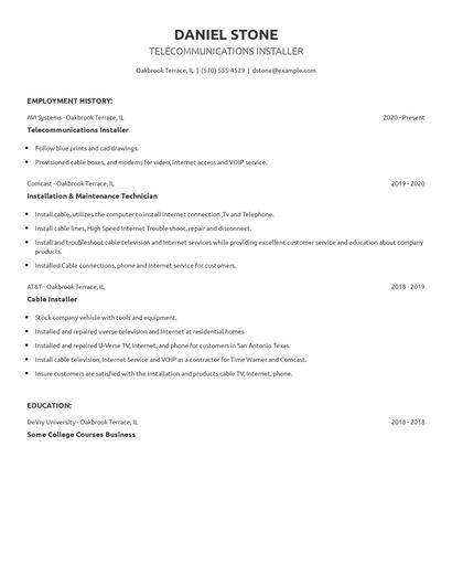 Telecommunications Installer Resume