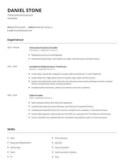 Telecommunications Installer Resume