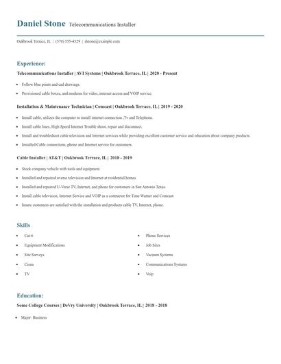 Telecommunications Installer Resume