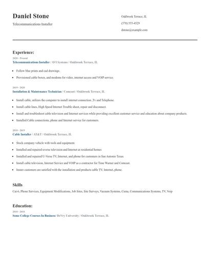 Telecommunications Installer Resume