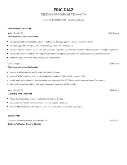 Telecommunications Technician Resume