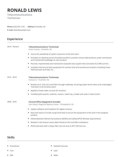 Telecommunications Technician Resume