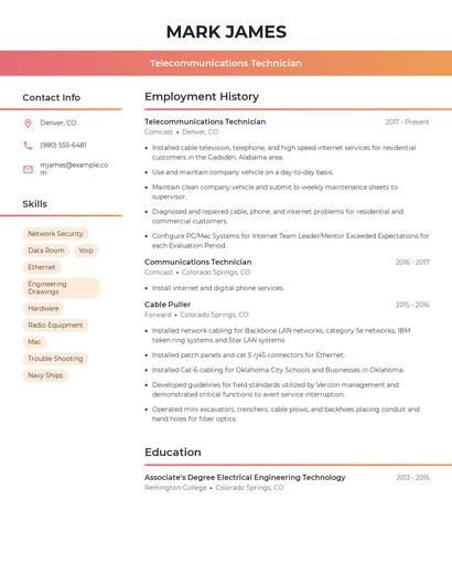 Telecommunications Technician Resume