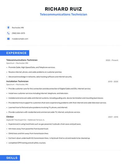 Telecommunications Technician Resume