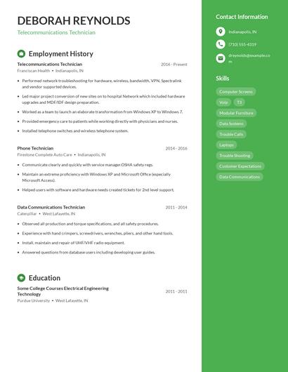 Telecommunications Technician Resume