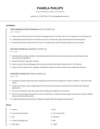 Telecommunications Technician Resume