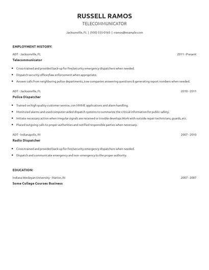 Telecommunicator Resume