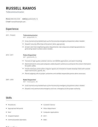 Telecommunicator Resume