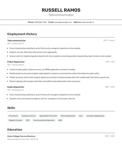 Telecommunicator Resume