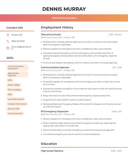 Telecommunicator Resume