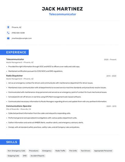 Telecommunicator Resume