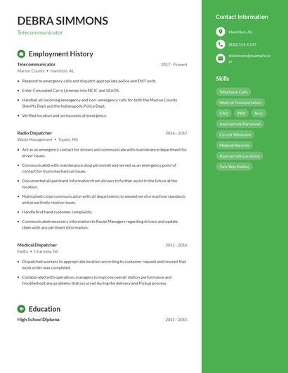 Telecommunicator Resume