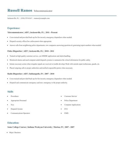 Telecommunicator Resume