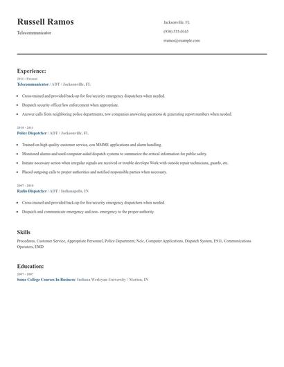 Telecommunicator Resume