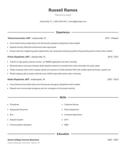 Telecommunicator Resume