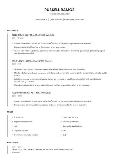 Telecommunicator Resume