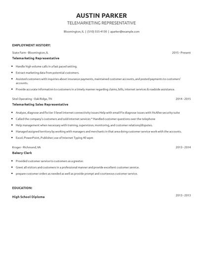 Telemarketing Representative Resume