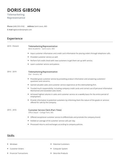 Telemarketing Representative Resume