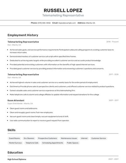 Telemarketing Representative Resume