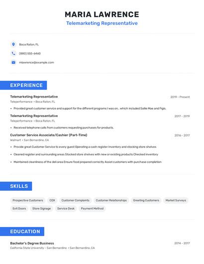 Telemarketing Representative Resume